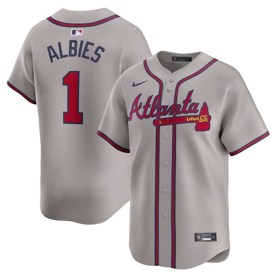 Men Atlanta Braves 1 Ozzie Albies Nike Gray Away Limited Player MLB Jersey
